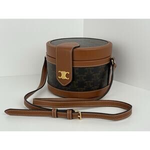 Celine Triomphe Tambour Brown Leather Shoulder Bag